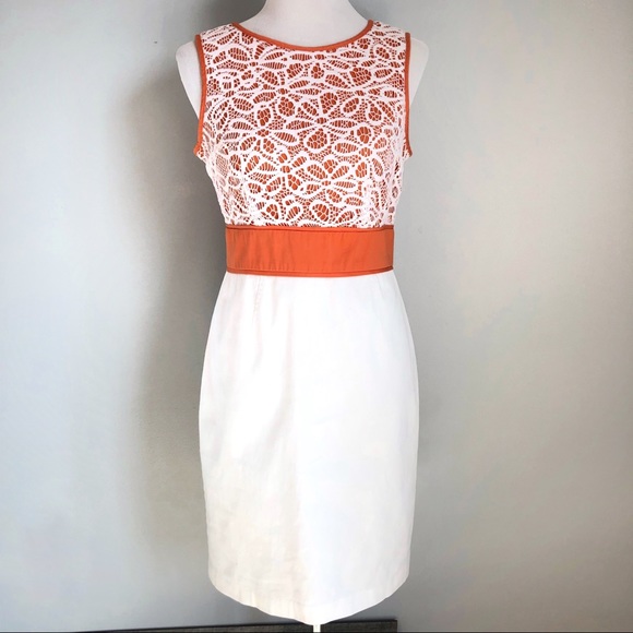 London Times Orange Lace Overlay Sheath Dress, size 10 - Picture 1 of 8